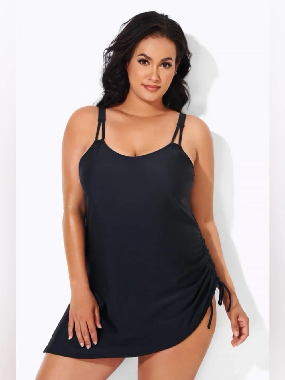 Meet.Curve Womens XL Black Swimdress One Piece Swimsuit Ruched Side Slit NWT